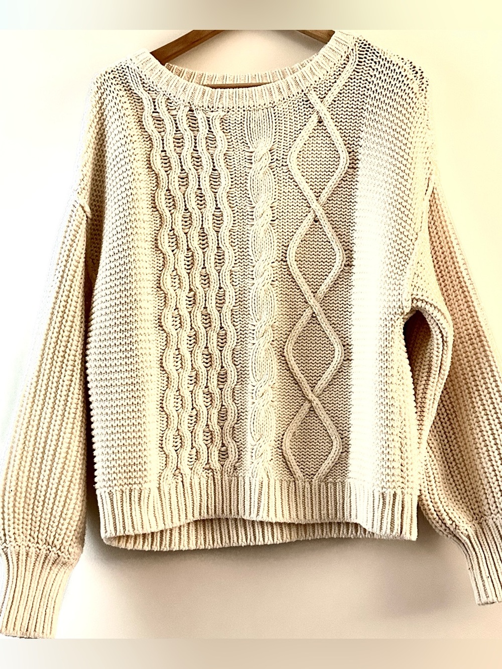 Free People Cream Mixed Dream Cable Knit Crewneck Sweater Size XS
